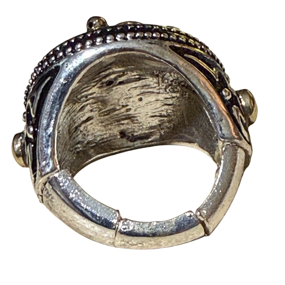 Statement Ring Multi Gemstone Gold and Silver Tone Mixed Metal Adjustable Band - Picture 8 of 12